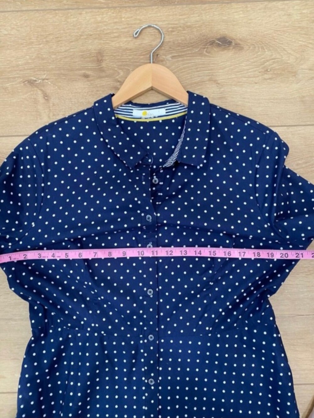 Boden XL Navy White Polka Dot Button Front Midi Shirt Dress Work Old Money - Picture 7 of 9